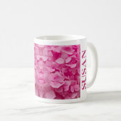 "Susan" Pink Hydrangea Blumenbriefe & Herz Kaffeetasse (VorderseiteRechts)