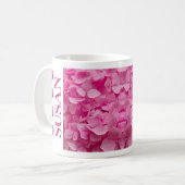 "Susan" Pink Hydrangea Blumenbriefe & Herz Kaffeetasse (Vorderseite Links)