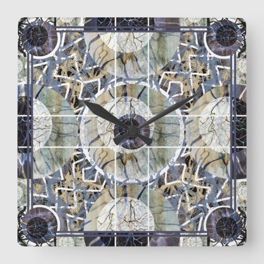 Susea Blu Studios Lighting Mandela Clock Quadratische Wanduhr (Vorderseite)