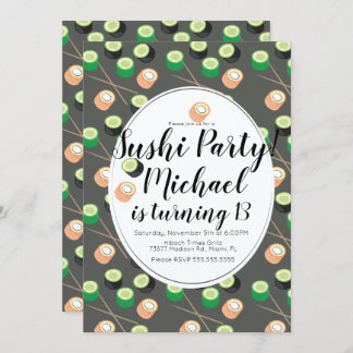 Sush Rolls Gray Birthday Hibachi Restaurant Einladung