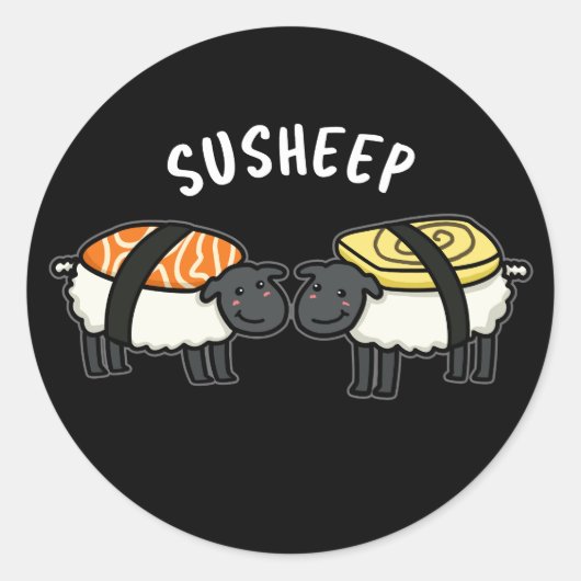 Susheep Funny Sushi Sheep Pun Dark BG Runder Aufkleber (Vorderseite)