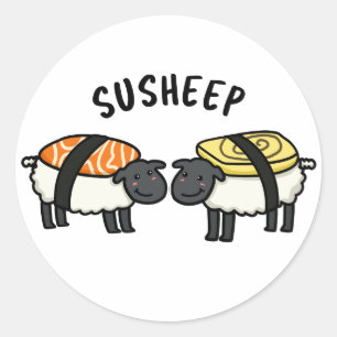 Susheep Funny Sushi Sheep Pun Runder Aufkleber