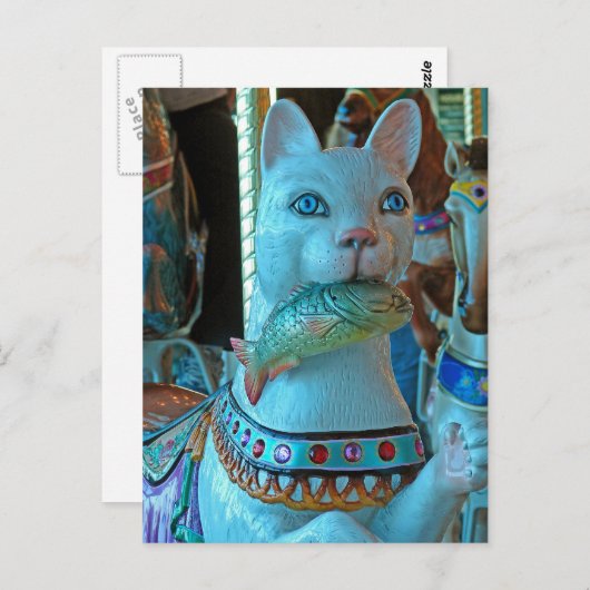 Sushi a Cat with a Fish on a Merry Go Round Postkarte (Vorne/Hinten)