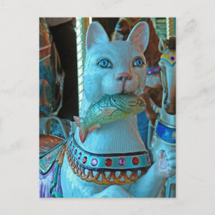 Sushi a Cat with a Fish on a Merry Go Round Postkarte
