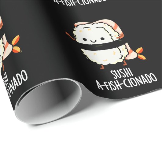 Sushi A-fish-Cionado Funny Food Fish Pun Dark BG Geschenkpapier (Rolleneckpunkt)