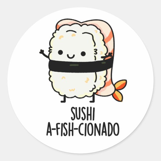 Sushi A-fish-Cionado Funny Food Fish Pun Runder Aufkleber (Vorderseite)
