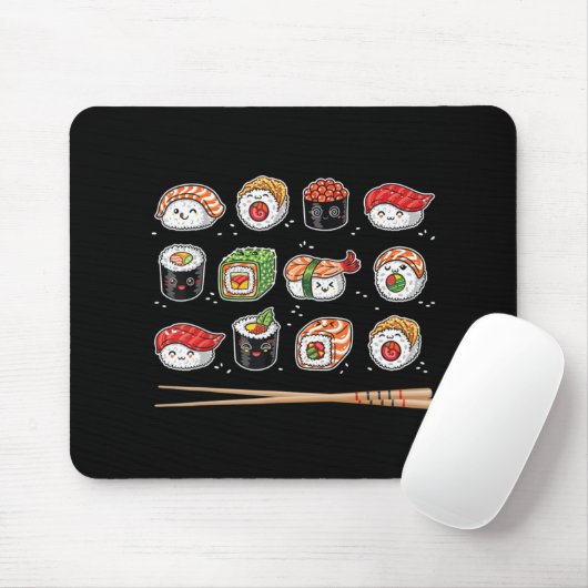 Sushi Anime Kawaii Japanese Food Lover Otaku Manga Mousepad (Mit Mouse)