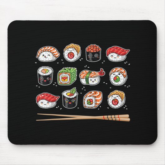 Sushi Anime Kawaii Japanese Food Lover Otaku Manga Mousepad (Vorne)