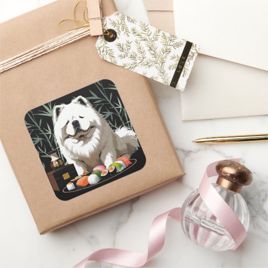 SUSHI ANYONE - Cream Chow Quadratischer Aufkleber (Schenken)