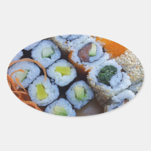 Sushi Asia Rice Fish Food Sea Ovaler Aufkleber