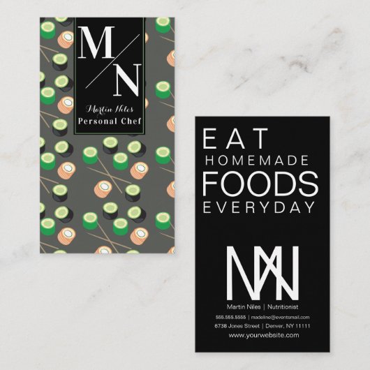 Sushi Asian Koch Cook Homemade Food Visitenkarte (Vorne/Hinten)