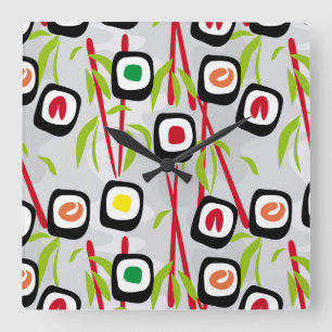 Sushi Background Quadratische Wanduhr