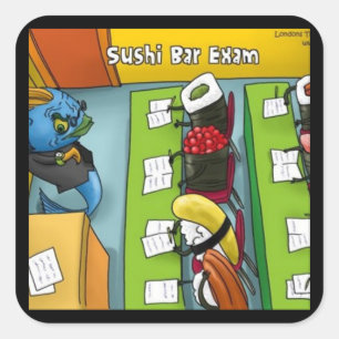 Sushi Bar Exam Tees Mugs Karten Geschenke Etc Quadratischer Aufkleber