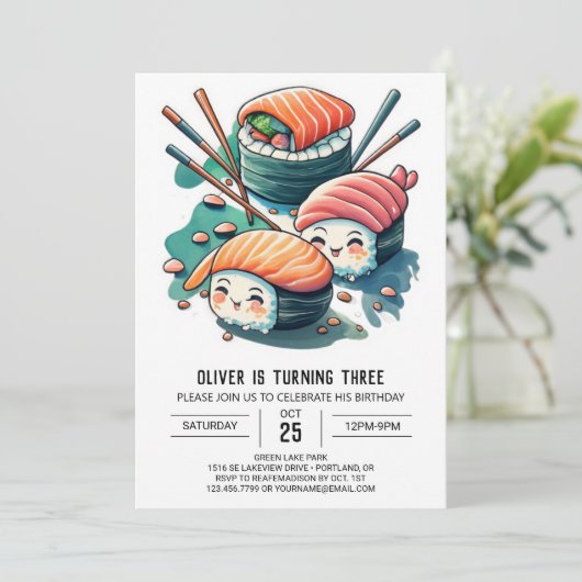 Sushi Birthday Einladung (Stehend Vorderseite)