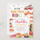 Sushi Birthday Einladung, Kawaii Sushi Geburtstag Einladung (Vorderseite)