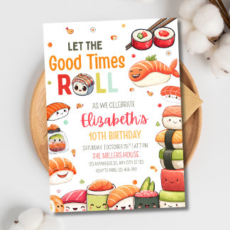 Sushi Birthday Einladung, Kawaii Sushi Geburtstag Einladung