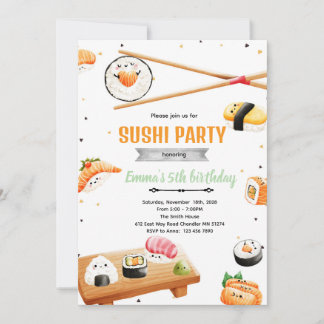 Sushi birthday kid party invitation einladung