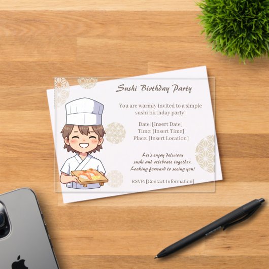 Sushi Birthday Party Invitation with Cute Anime  Acryleinladungen (Insitu (Einladungskarte))