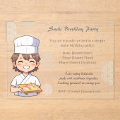Sushi Birthday Party Invitation with Cute Anime  Acryleinladungen (Vorderseite)