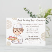 Sushi Birthday Party Invitation with Cute Anime  Einladung (Stehend Vorderseite)