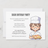 Sushi Birthday Party Invitation with Cute Anime  Einladung (Vorderseite)
