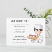 Sushi Birthday Party Invitation with Cute Anime  Einladung (Stehend Vorderseite)