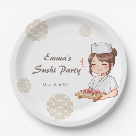 Sushi Birthday Party Invitation with Cute Anime  Pappteller (Vorderseite)