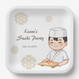 Sushi Birthday Party Invitation with Cute Anime Pappteller