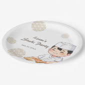 Sushi Birthday Party Invitation with Cute Anime  Pappteller (Schrägansicht)