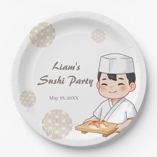 Sushi Birthday Party Invitation with Cute Anime  Pappteller (Vorderseite)