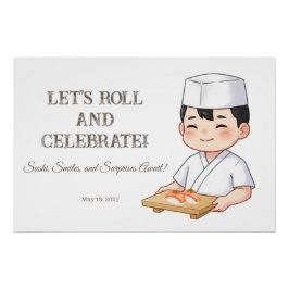 Sushi Birthday Party Invitation with Cute Anime Poster