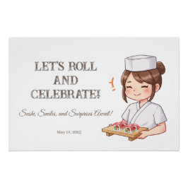 Sushi Birthday Party Invitation with Cute Anime Poster