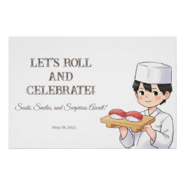 Sushi Birthday Party Invitation with Cute Anime Poster