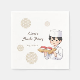 Sushi Birthday Party Invitation with Cute Anime Serviette