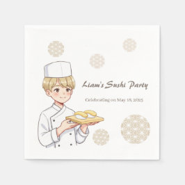 Sushi Birthday Party Invitation with Cute Anime Serviette