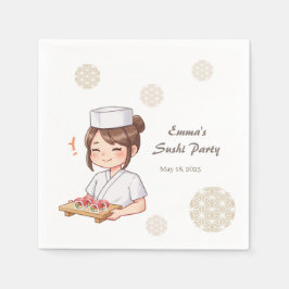 Sushi Birthday Party Invitation with Cute Anime Serviette
