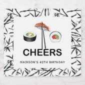 Sushi Birthday Party Personalisiert Cheers Schaumweinetikett (Einzelnes Label)