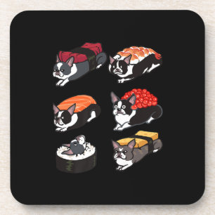 Sushi Boston Terrier Premium T-Shirt Getränkeuntersetzer