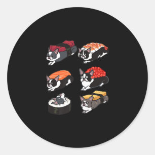 Sushi Boston Terrier Premium T-Shirt Runder Aufkleber