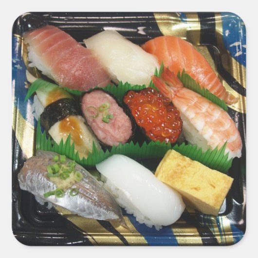 Sushi Box Japanisches Essen Quadratischer Aufkleber (Vorderseite)