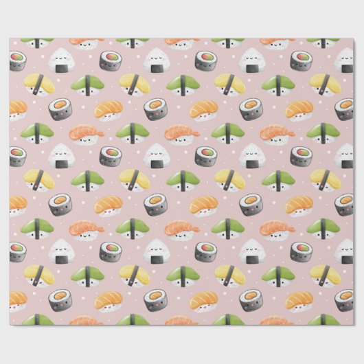 Sushi-Brötchen aus Kawaii, Sushi-Muster Geschenkpapier (Flach)
