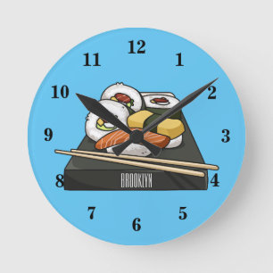 Sushi-Cartoon-Abbildung Runde Wanduhr