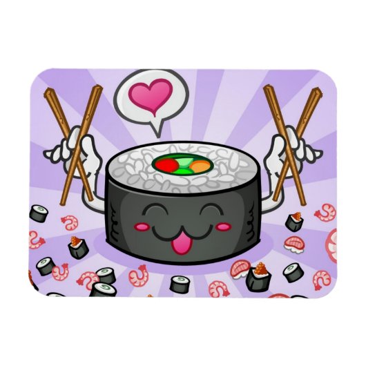 Sushi Cartoon Character Eating Lot of Shrimp Magnet (Horizontal)