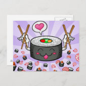 Sushi Cartoon Character Eating Lot of Shrimp Postkarte (Vorne/Hinten)