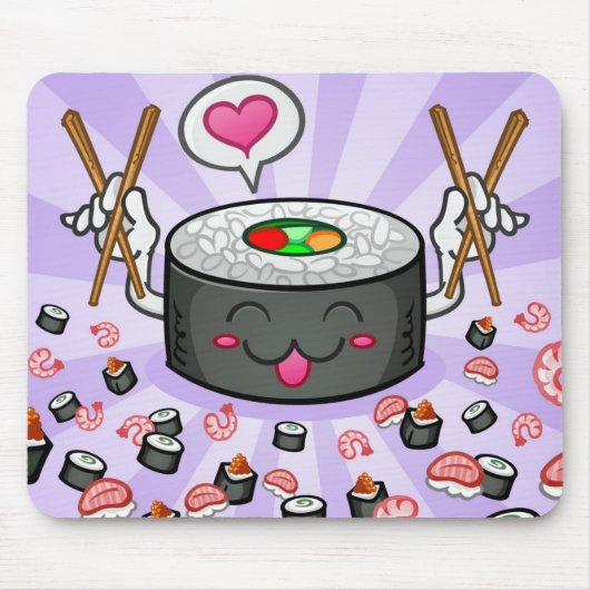 Sushi-Cartoon-Charakter, der Lose Garnele isst Mousepad (Vorne)