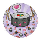 Sushi-Cartoon-Charakter, der Lose Garnele isst Schneidebrett (Vorderseite)