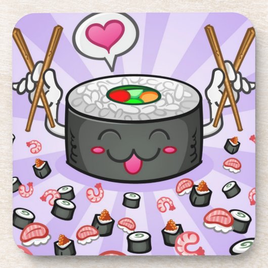 Sushi-Cartoon-Charakter, der Lose Garnele isst Untersetzer (Vorderseite)