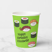 Sushi Cartoon Kawaii Niedlich Kindergeburtstag Par Pappbecher (Rückseite)