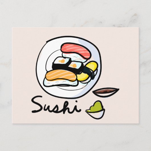 Sushi Cartoon niedlich japanische Sushi-Küche Postkarte (Vorderseite)