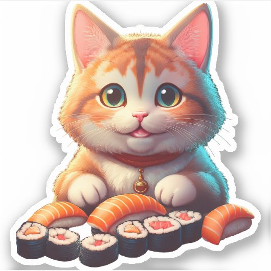 Sushi Cat Aufkleber (Vorderseite)